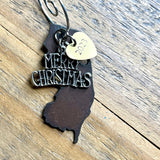 2023 MINI New Jersey Christmas Ornament with Merry Christmas Charm & Brass Heart Tag