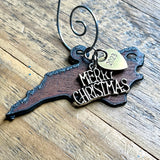 2023 North Carolina Christmas Ornament with Merry Christmas Charm & Brass Heart Tag