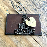 2023 North Dakota Christmas Ornament with Merry Christmas Charm & Brass Heart Tag