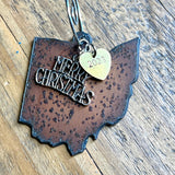 2023 Ohio Christmas Ornament with Merry Christmas Charm & Brass Heart Tag