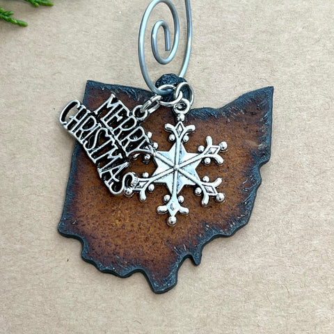 Ohio Christmas Ornament with Merry Christmas & Snowflake Charms