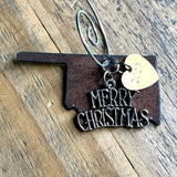 2023 Oklahoma Christmas Ornament with Merry Christmas Charm & Brass Heart Tag, MINI