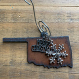 Oklahoma Christmas Ornament with Merry Christmas & Snowflake Charms, SMALL