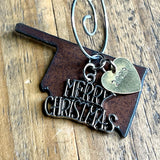 2024 Oklahoma Christmas Ornament with Merry Christmas Charm & Brass Heart Tag, MINI