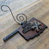 Oklahoma Christmas Ornament with Merry Christmas & Snowflake Charms, SMALL