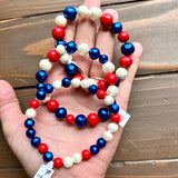 Repurposed Vintage Red, White, & Blue Bead Stretchy Bracelet (1)