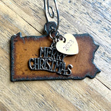 2023 Pennsylvania Christmas Ornament with Merry Christmas Charm & Brass Heart Tag, Small