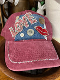 Upcycled LOVE Rhinestone Baseball Cap