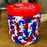 Hand-Crocheted Ice Cream Pint Cozy - Red/White/Blue Patriotic