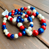 Repurposed Vintage Red, White, & Blue Bead Stretchy Bracelet (1)