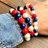 Repurposed Vintage Red, White, & Blue Bead Stretchy Bracelet (1)