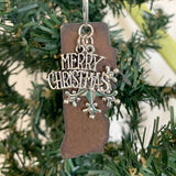 Rhode Island Christmas Ornament with Merry Christmas & Snowflake Charms