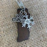 Rhode Island Christmas Ornament with Merry Christmas & Snowflake Charms