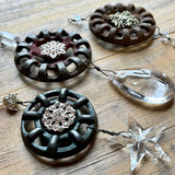 Repurposed Vintage Faucet Handle Ornament with Rhinestones & Crystals