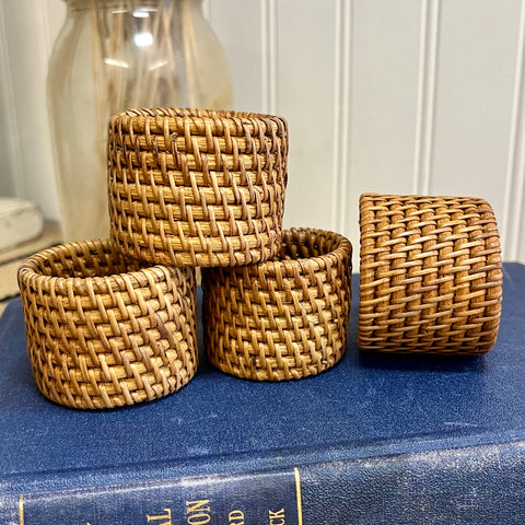Set of 4 Woven Rattan Napkin Rings