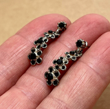 Silver Flower Earrings with Black Rhinestones