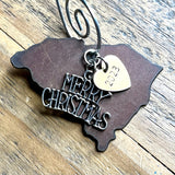 2024 South Carolina Christmas Ornament with Merry Christmas Charm & Brass Heart Tag
