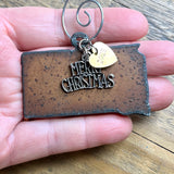 2023 South Dakota Christmas Ornament with Merry Christmas Charm & Brass Heart Tag