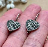 Sterling Silver Heart Earrings with Tiny Rhinestones