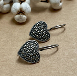 Sterling Silver Heart Earrings with Tiny Rhinestones