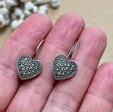 Sterling Silver Heart Earrings with Tiny Rhinestones