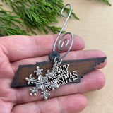 Tennessee Christmas Ornament with Merry Christmas & Snowflake Charms