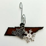 Tennessee Christmas Ornament with Merry Christmas & Snowflake Charms