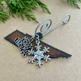 Tennessee Christmas Ornament with Merry Christmas & Snowflake Charms