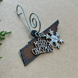 Tennessee Christmas Ornament with Merry Christmas & Snowflake Charms