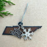 Tennessee Christmas Ornament with Merry Christmas & Snowflake Charms