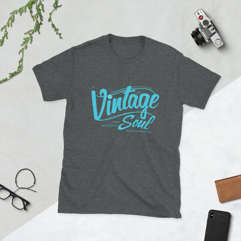 Vintage Soul T-Shirt for Flea Market Fans, Dark Heather with Turquoise