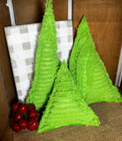 Set of 3 Upcycled Chenille Christmas Tree Pillows – Lime Green Mini Trees