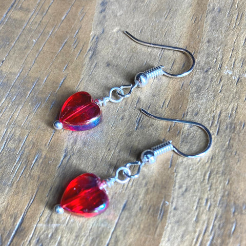 Red Glass Heart Earrings