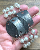 Vintage Steel Dog Tag Bracelet with White Pearl Beads - 1952, 1953
