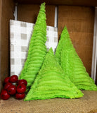 Set of 3 Upcycled Chenille Christmas Tree Pillows – Lime Green Mini Trees