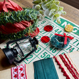 Vintage Christmas Craft Supply Pack with Bingo Card, Domino, Poker Chips, Mini Wreath & Mixed Embellishments