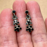 Silver Flower Earrings with Black Rhinestones