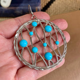 Vintage Round Silver Earrings with Turquoise Dots