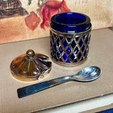 Vintage Salt & Pepper Set with Cobalt Blue Inserts