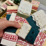 Vintage Christmas Craft Supply Pack with Bingo Card, Domino, Poker Chips, Mini Wreath & Mixed Embellishments