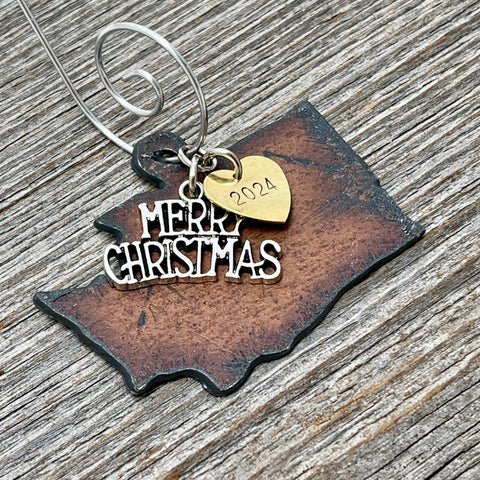 2024 Washington Christmas Ornament with Merry Christmas Charm & Brass Heart Tag