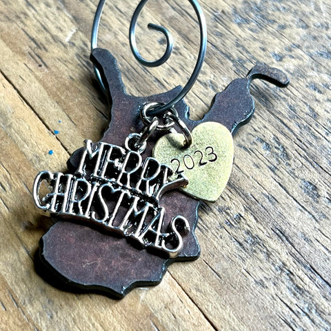 2023 West Virginia Christmas Ornament with Merry Christmas Charm & Brass Heart Tag
