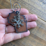 Wisconsin Christmas Ornament with Merry Christmas & Snowflake Charms