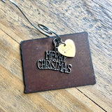 2024 Wyoming Christmas Ornament with Merry Christmas Charm & Brass Heart Tag