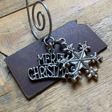 Small Kansas Christmas Ornament with Merry Christmas & Snowflake Charms