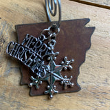 Mini Arkansas Christmas Ornament with Merry Christmas & Snowflake Charms