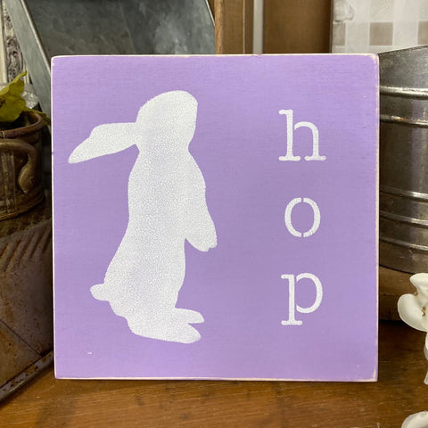 HOP, Purple Mini Easter Sign with Bunny