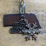 Nebraska Christmas Ornament with Merry Christmas & Snowflake Charms, MINI