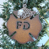 Firefighter Christmas Ornament with Merry Christmas & Helmet Charms