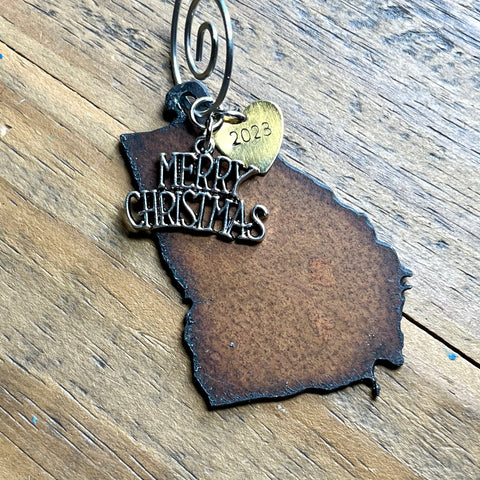 2023 Georgia Christmas Ornament with Merry Christmas Charm & Brass Heart Tag